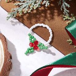 Зеленый Рождественские стеклянные кольца для пальцев, лист, зелёные, внутренний диаметр: 18 мм