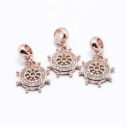 Rose Gold Brass Micro Pave Cubic Zirconia European Dangle Pendants, Large Hole Pendants, Helm, Rose Gold, 24mm, Hole: 4mm, Pendant: 15.5x14x3mm