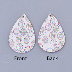 Разноцветный Большие кожаные подвески, Пасхальная тема, слезинка с яйцом, красочный, 55~56.5x35~37x2 мм, отверстие : 1~2 мм