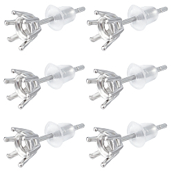 Platinum 3 Pairs Rhodium Plated 925 Sterling Silver Studs Earrings Finding, Earring Settings, with 6Pcs Plastic Ear Nuts, with S925 Stamp, Platinum, 15.5mm, Inner Diameter: 5.5mm, Pin: 0.8mm