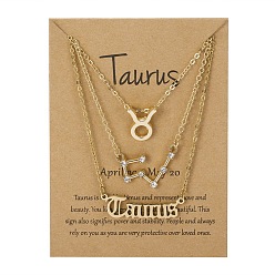 Телец 3шт 3 стили сплав кристалл горный хрусталь созвездие кулон ожерелья наборы, золотые, Телец, 16.93 дюйм (43 см), 1 шт / стиль