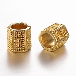 Golden Alloy European Beads, Large Hole Beads, Hexagonal Prism, Golden, 8x7.5mm, Hole: 5mm
