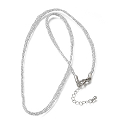 Gray 3.5MM Polyester Metallic Cord Braided Cord Necklace Making, with Brass Findings and 202 Stainless Steel Lobster Claw Clasps, Long-Lasting Plated, Rack Plating, Stainless Steel Color, Gray, 16.14 inch(41cm)~18.11 inch(46cm)