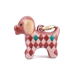 Roja India Colgantes de latón impresos, perro con dijes de rombos, dorado, piel roja, 14x15.5x8 mm, agujero: 3.5 mm