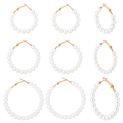 Золотой 6 пары 3 стили пластиковые серьги-кольца с имитацией жемчуга, с железными контактами, золотые, 35.5~56x34~54x6 мм, 2 пары / стиль