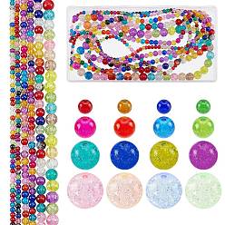 Mixed Color Transparent Crackle Glass Beads Strands, Round, 4mm/6mm/8mm/10mm, Mixed Color, 6 strands/box