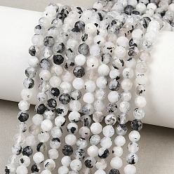 Rainbow Moonstone Бусины из натурального радужного лунного камня, круглые, граненые, 4~4.5 мм, отверстие : 0.6 мм, около 98 шт / нитка, 15.59'' (39.6 см)