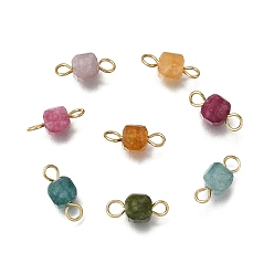 Золотой Подвески-соединители из натурального цветного турмалина с ограненными гранями в форме куба, с 304 двойными петлями из нержавеющей стали, золотые, 12x5x5 мм, отверстие : 1.8~2 мм
