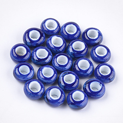 Синий Фарфоровые бусины ручной работы, фантазии античного стекла фарфора, бусины с большим отверстием, рондель, синие, 15x8 мм, отверстие : 6 мм