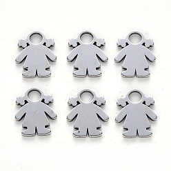 Stainless Steel Color Tarnish Resistant 304 Stainless Steel Charms, Laser Cut, Girl, Stainless Steel Color, 14x11x1mm, Hole: 3mm