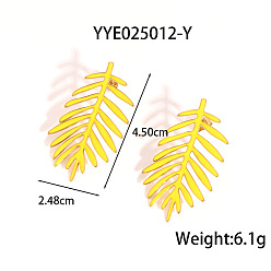 Желтый Серьги-гвоздики из нержавеющей стали с эмалью в виде листьев для женщин, желтые, 45x24.8 мм