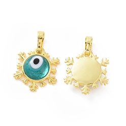 Medium Turquoise Handmade Evil Eye Lampwork Pendants, with Real 18K Gold Plated Tone Brass Findings, Snowflake Charm, Medium Turquoise, 15x16x4mm, Hole: 4x6.5mm