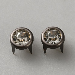 Черный Цвет Металла 120 шт. латунные заклепки со стразами, плоско-круглые, металлический черный , 7x6 мм