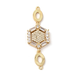 Настоящее золото 18K Латунное покрытие стойки, проложенное прозрачным кубическим цирконием, соединительные подвески, шестиугольные ссылки, без свинца и без кадмия, долговечный, реальный 18 k позолоченный, 43.5x14.5x3.5 мм, отверстие : 1.2 мм