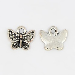 Antique Silver Tibetan Style Alloy Pendants, Lead Free and Cadmium Free, Antique Silver, Butterfly, 13mm long, 17.5mm wide, 2mm thick hole: 2mm