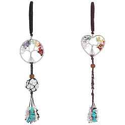 Смешанные камни 2шт. подвесные украшения из натурального и синтетического камня «Дерево жизни», плетеная нейлоновая нить и подвесные украшения с кисточками из драгоценных камней, 260 мм