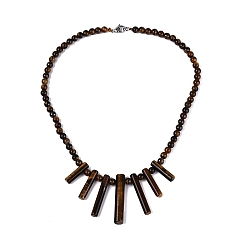 Ojo de Tigre Collares babero redondos con cuentas de ojo de tigre natural en forma de abanico, con cierres de acero inoxidable, color acero inoxidable, 17.91 pulgada (45.5 cm) ~ 19.49 pulgada (49.5 cm)