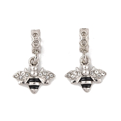 Платина Подвеска из сплава с кристаллами и стразами в европейском стиле, Подвески пчелы с крупными отверстиями и черной эмалью, платина, 24.5 мм, Пчела: 15.5x15x2.5 мм, отверстие : 4.5 мм