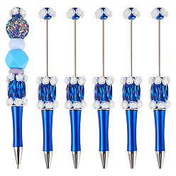 Синий Пластиковая шариковая ручка с цветком, ручка из нержавеющей стали с бусинами, для индивидуальной ручки своими руками, синие, 146x20 мм