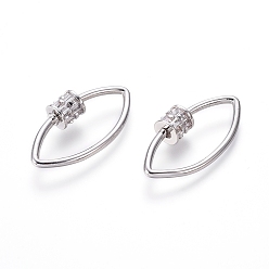 Платина Латунные микропаве, кубический цирконий, винт, карабин, подвески с замком, для изготовления ожерелий, прозрачные, лошадиный глаз , платина, 31x13.5x2 мм