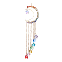 Разноцветный Подвесные украшения из натурального драгоценного камня и латуни, подвески со стеклянными звездами и подвесные украшения из латунных тросов, красочный, 232 мм
