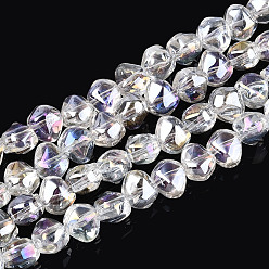 Прозрачный АВ Гальванизируйте прозрачное стекло бисер нитей, самородки, с половиным покрытием, ясно AB, 6.5x8x5 мм, отверстие : 0.9~1 мм, около 99~101 шт / нитка, 24.61~25.39 дюйм (62.5~64.5 см)