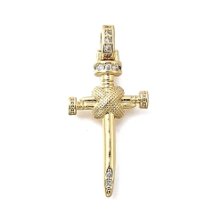 Настоящее золото 18K Латунные микро проложить кубического циркония подвески, крест с гвоздями-амулетами, реальный 18 k позолоченный, 28.5x13x3.5 мм, отверстие : 3x2.5 мм