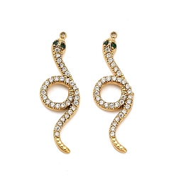 Настоящее золото 18K 304 подвески из нержавеющей стали, змея, с кубическим цирконием и стеклом, ионное покрытие (ip), реальный 18 k позолоченный, 33.5x10.5x3 мм, отверстие : 1.2 мм
