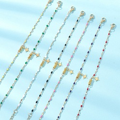 (52) Непрозрачная лаванда 7шт. звезда 304 браслеты из нержавеющей стали с подвесками, 304 женские браслеты-цепочки с эмалированными звеньями из нержавеющей стали, разноцветные, 7.32 дюйм (18.6 см)