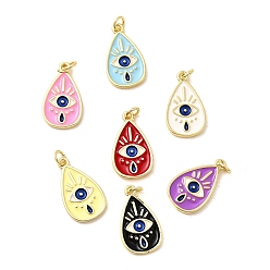 (52) Непрозрачная лаванда Латунные эмалевые подвески от сглаза, слезинки, без свинца и без кадмия, долговечный, стойки покрытие, реальный 18 k позолоченный, разноцветные, 22x12.5x2 мм, отверстие : 3.4 мм