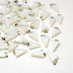 Опал Треугольник Opalite подвески, с латунной фурнитурой платинового цвета, 22~25x14~15x5~7 мм, отверстие : 2x7 мм