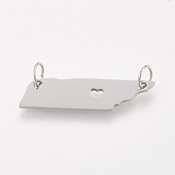 Нержавеющая Сталь Цвет Устойчивы к потускнению 201 соединители из нержавеющей стали, карта Теннесси, цвет нержавеющей стали, 28x7x1 мм, отверстие : 3 мм