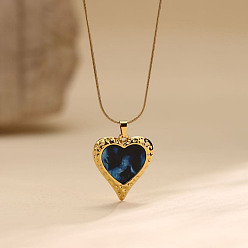 Прусский Синий 304 Подвески в виде сердца из нержавеющей стали и синтетической раковины для женщин, золотые, берлинская лазурь, 15.75 дюйм (40 см)