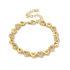 Настоящее золото 18K Браслет-цепочка с сердечком из прозрачного кубического циркония, стеллаж для латунных украшений для женщин, без свинца и без кадмия, долговечный, реальный 18 k позолоченный, 7-1/4 дюйм (18.5 см)