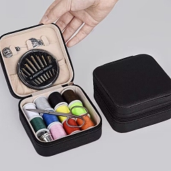 Черный Квадратная швейная коробка для домашнего шитья и починки, с иголками и нитками, швейный набор и органайзер для рукоделия, чехол для хранения швейных ниток с машинной швейной нитью, чёрные, 10x10 см