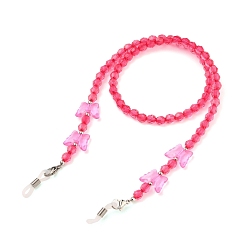 Deep Pink Butterfly Design Eyeglass Chains for Women, Glasses String Holder, with Acrylic Beads, 304 Stainless Steel Lobster Claw Clasps, Deep Pink, 21.25 inch(54cm)