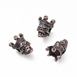 Красная Медь Сплавочные овальные бусины тибетского стиля , череп головы, Красная медь, 13x10.5x9.5 мм, отверстие : 3 мм