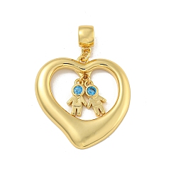 Темно-Голубой Латунные микро проложить кубического циркония подвески, без кадмия и без свинца, реальный 18 k позолоченный, сердце с детьми, глубокое синее небо, 45x33.5x3 мм, Сердце: 33.5x33.5x3 mm, отверстие : 5 мм