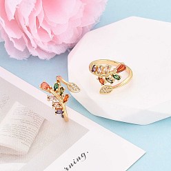 Настоящее золото 18K Манжеты из латуни с микро паве кубический цирконий для женщин, лист, реальный 18 k позолоченный, внутренний диаметр: 17 мм