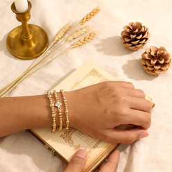 Золотой 3шт. 3 стильные браслеты из латунных бусин на эластичной основе для женщин, клевер и круг, с кубического циркония, золотые, 6.89 дюйм (17.5 см)