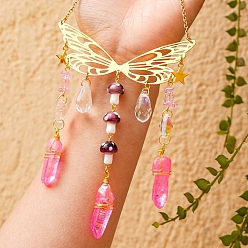 Другие Кварцы Металлические подвесные украшения в виде бабочек, Обернутые натуральные кварцевые и лэмпворк грибные кисточки для украшения дома и улицы, 320 мм