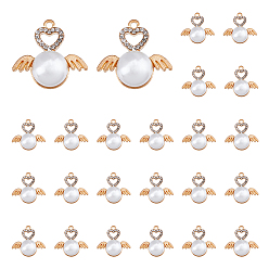 Золотой 40подвески со стразами из сплава, с абс пластмассовой имитационной жемчужиной, сердечки-подвески и крылья, золотые, 24x25.5x12 мм, отверстие : 1.5 мм