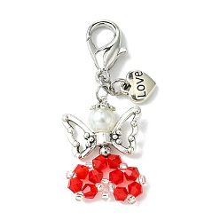 Красный Подвесные украшения в виде крыльев ангела из стекла и сплава, с цинковым сплавом застежками омаров коготь, античное серебро, красные, 42~45 мм