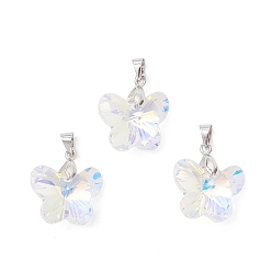 Платина Цвет AB покрытием стеклянные подвески, бабочка, с латунными петлями, граненые, платина, 15x18x9.5 мм, отверстие : 4.5x3.5 мм