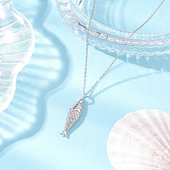 Нержавеющая Сталь Цвет Латунный кулон в форме рыбы 304 ожерелья из нержавеющей стали с цепочкой для женщин, цвет нержавеющей стали, 15.59 дюйм (39.6 см)