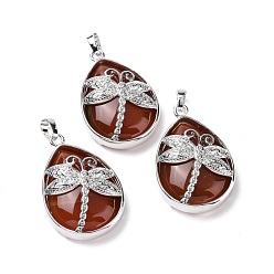 Натуральный Агат Окрашенные и подогретые подвески из натурального агата, с латунной фурнитурой платинового цвета, без свинца и без кадмия, слезинка с подвесками в виде стрекоз, 40~40.5x26~26.5x9~9.5 мм, отверстие : 5x7 мм