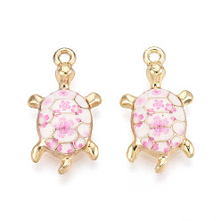 Бледно-Розовый Подвески из эмали и сплава, черепаховые чары, стойки покрытие, золотой свет, розовый жемчуг, 24x13.1x3 мм, отверстие : 1.6 мм