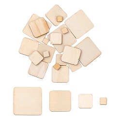 BurlyWood 200Pcs 4 Style Wood Cabochons, Square, BurlyWood, 10~40x10~40x2.5mm, 50pcs/style