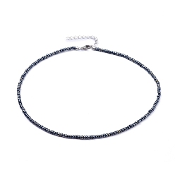 Морской Синий Стекла семян бисера ожерелья, с 304 из нержавеющей стали Lobster Claw застежками, Marine Blue, 15.9 дюйм (40.5 см)