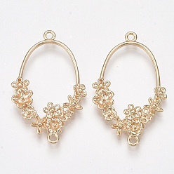 Real 18K Gold Plated Brass Links connectors, Nickel Free, Real 18K Gold Plated, Flower, 40x24x3.5mm, Hole: 1.8mm